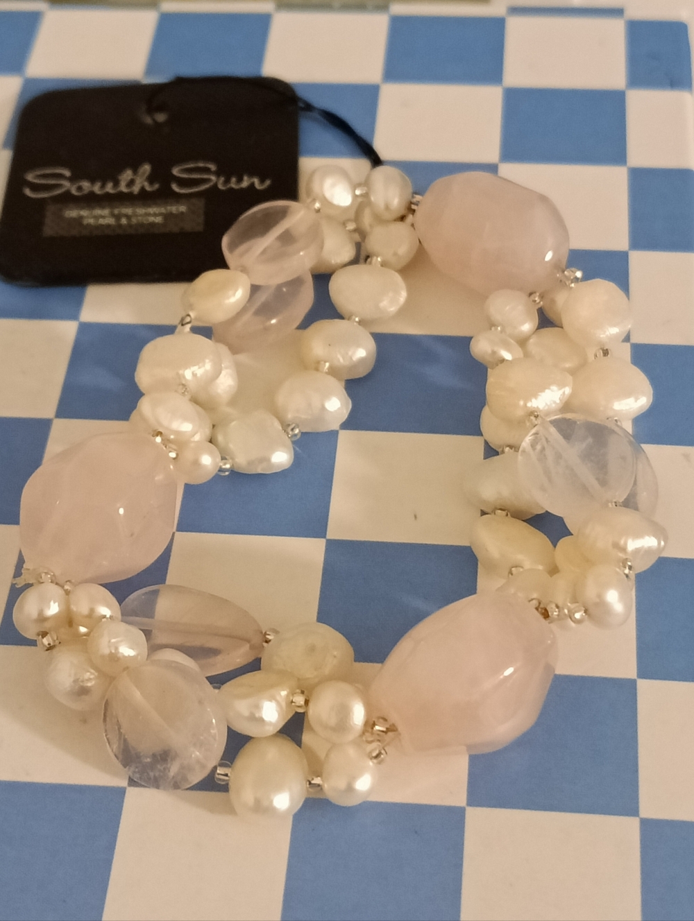 Pink Rose Quartz & Real Pearl Bracelet